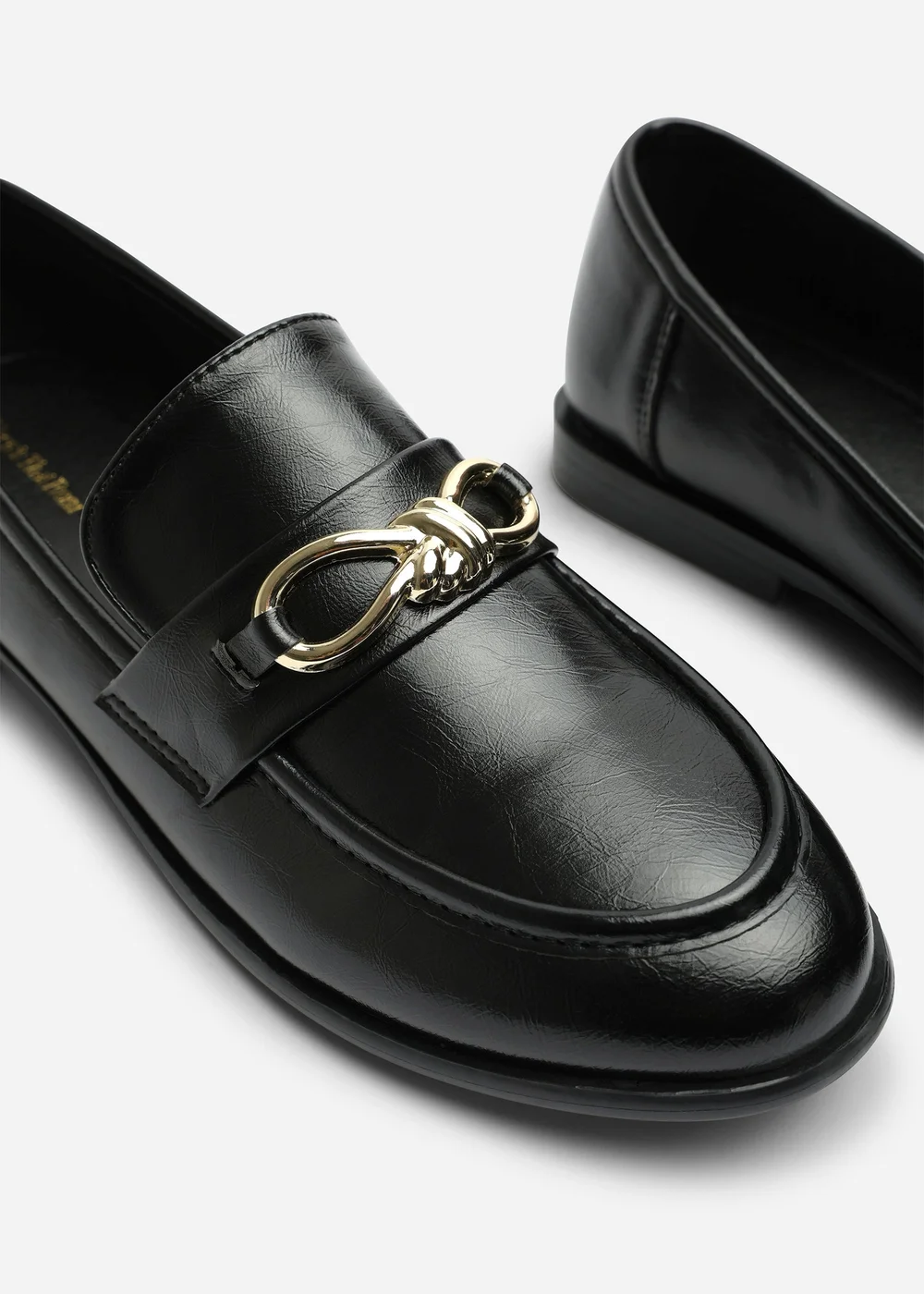 Where's That From Freyja Black Wide Fit Black Knot Trim Hardware Detail Flat Loafers - 7 Wide Image 5