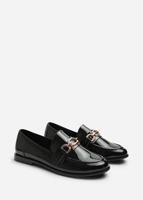 Where's That From Lettie Black Wide Fit Chain Trim Detail Flat Loafers - 6 Wide Image 4