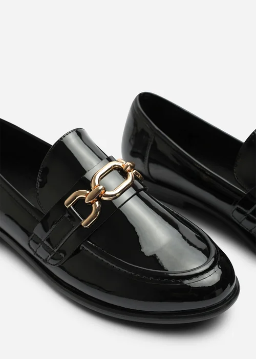 Where's That From Lettie Black Wide Fit Chain Trim Detail Flat Loafers - 6 Wide Image 5