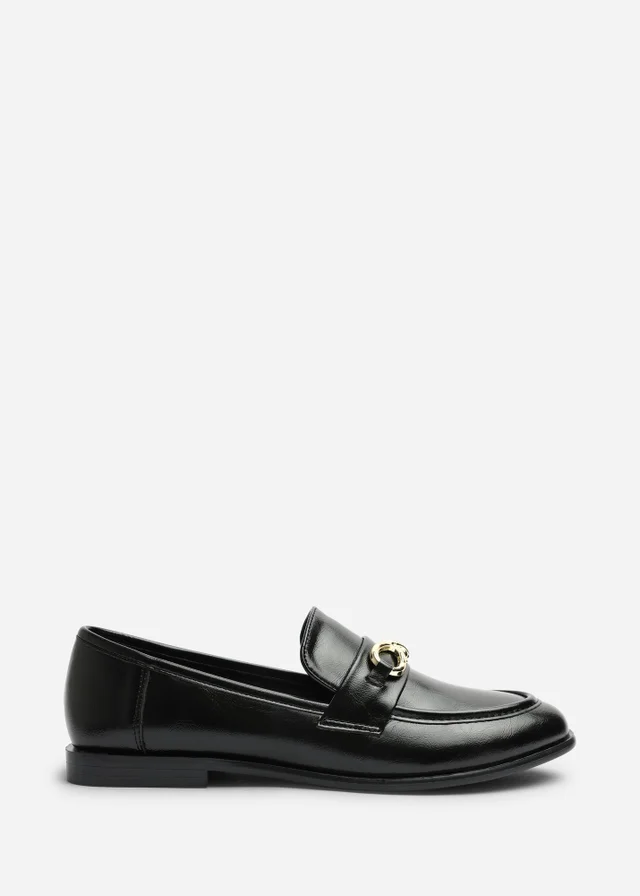 Where's That From Freyja Black Knot Trim Hardware Detail Flat Loafers