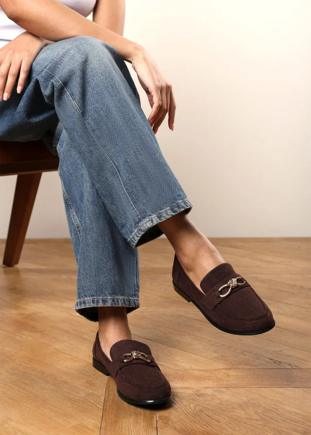 Where's That From Freyja Dark Brown Knot Trim Hardware Detail Flat Loafers