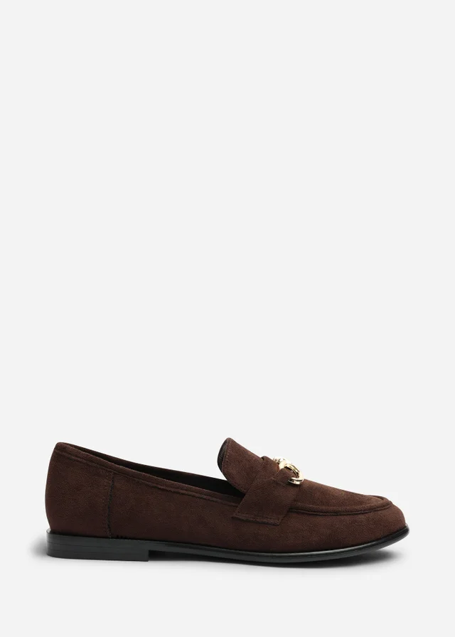 Where's That From Freyja Dark Brown Knot Trim Hardware Detail Flat Loafers
