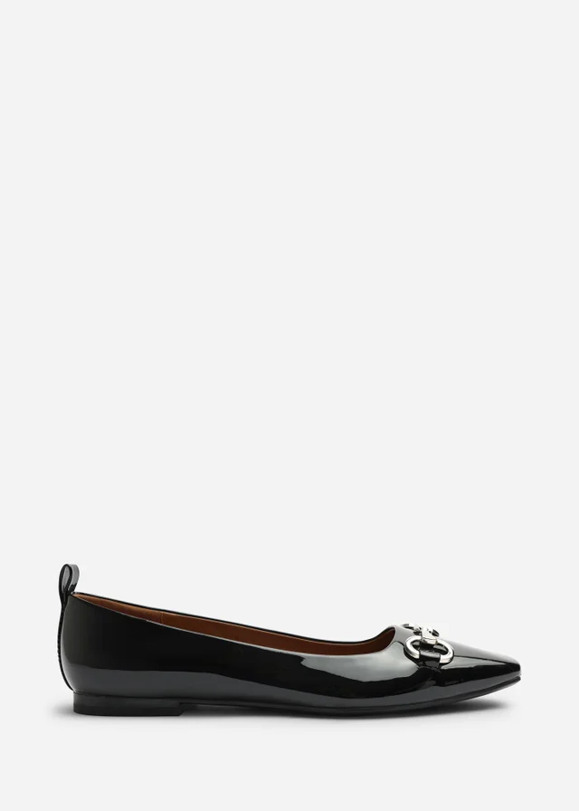 Where's That From Lauren Black Snaffle Trim Detail Square Toe Ballet Flats