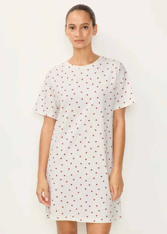 Cream Red Star Sleep Tee