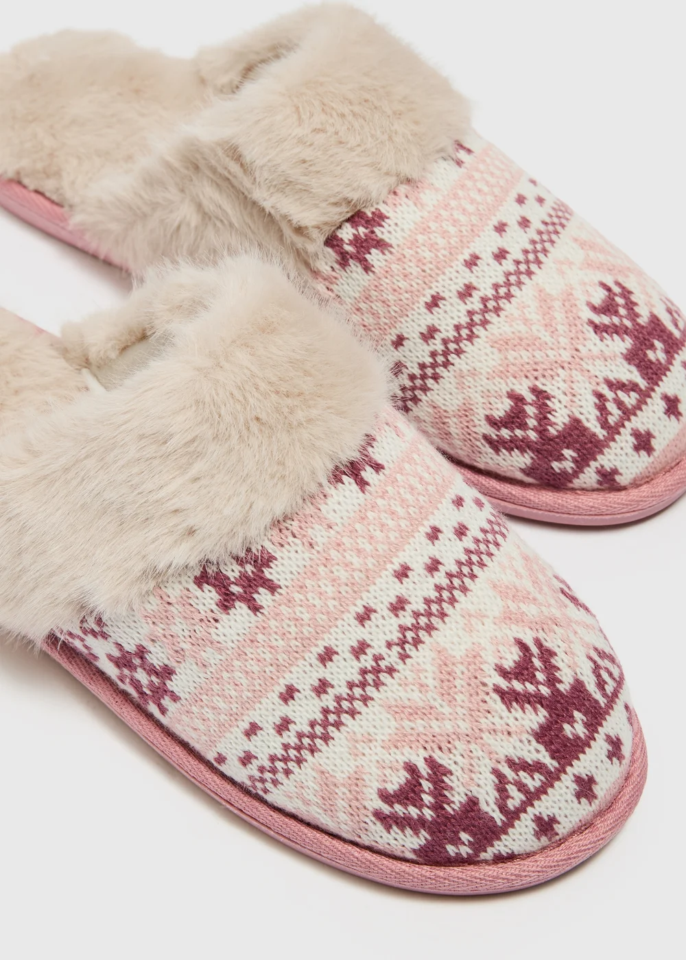 Pink Fairisle Mule Slippers - Small Image 2