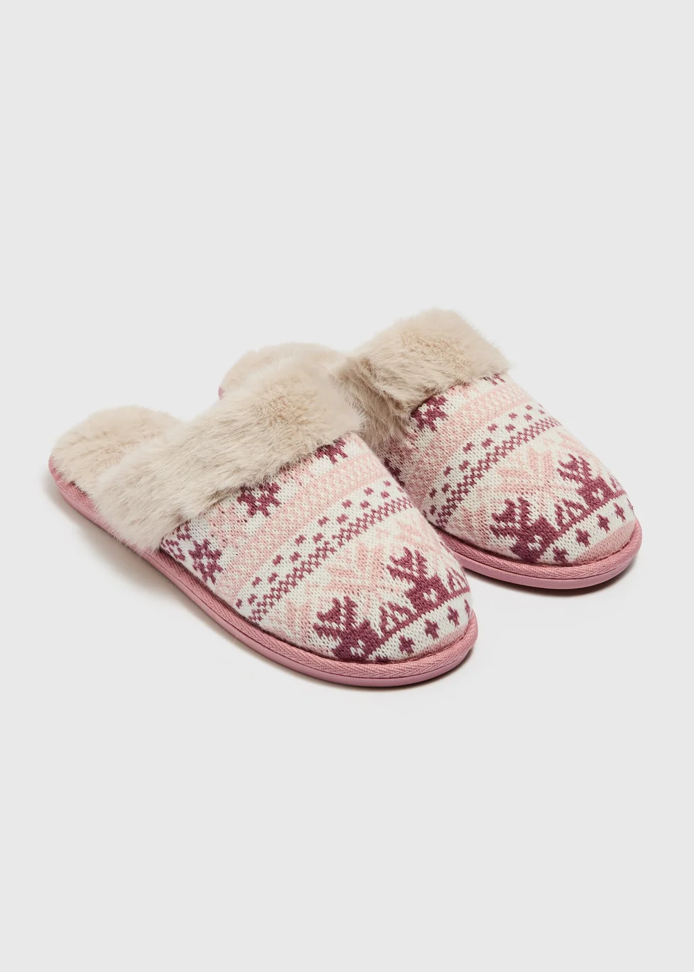 Pink Fairisle Mule Slippers - Small Image 1