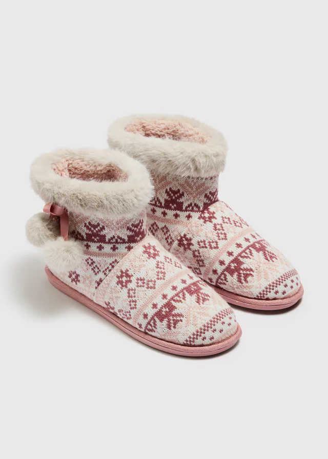 Pink Fairisle Boot Slippers