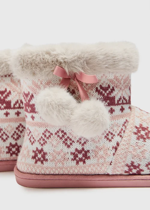 Pink Fairisle Boot Slippers - Small Image 2