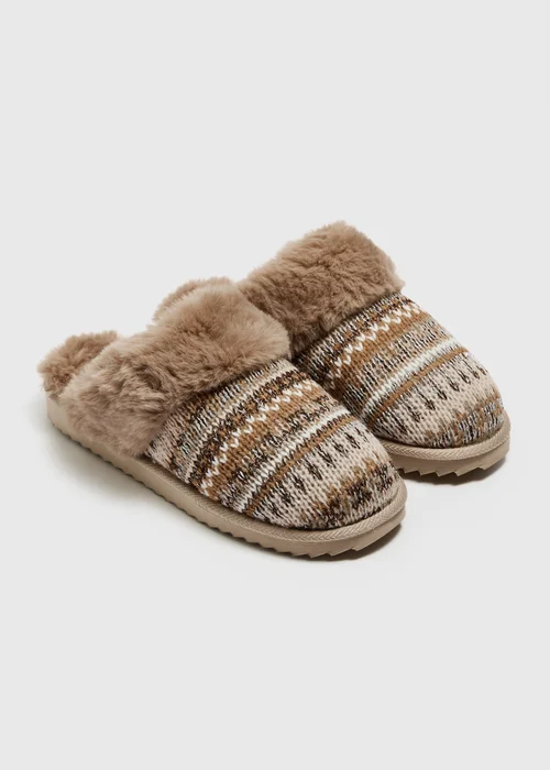 Brown Metallic Faux Fur Mule - Size 3 Image 1