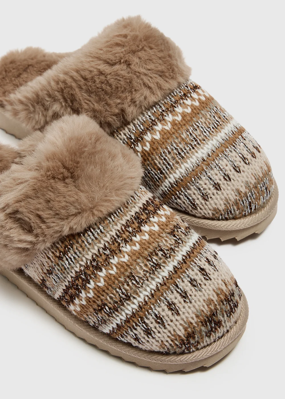 Brown Metallic Faux Fur Mule - Size 3 Image 2