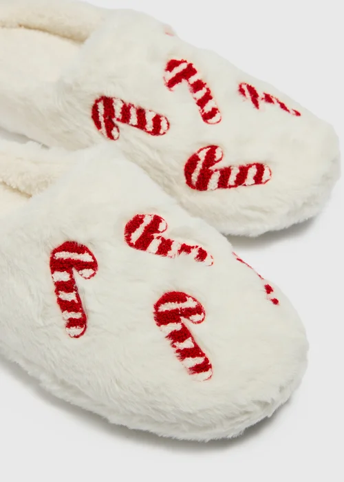Cream Candy Cane Mule Slippers - Small Image 2