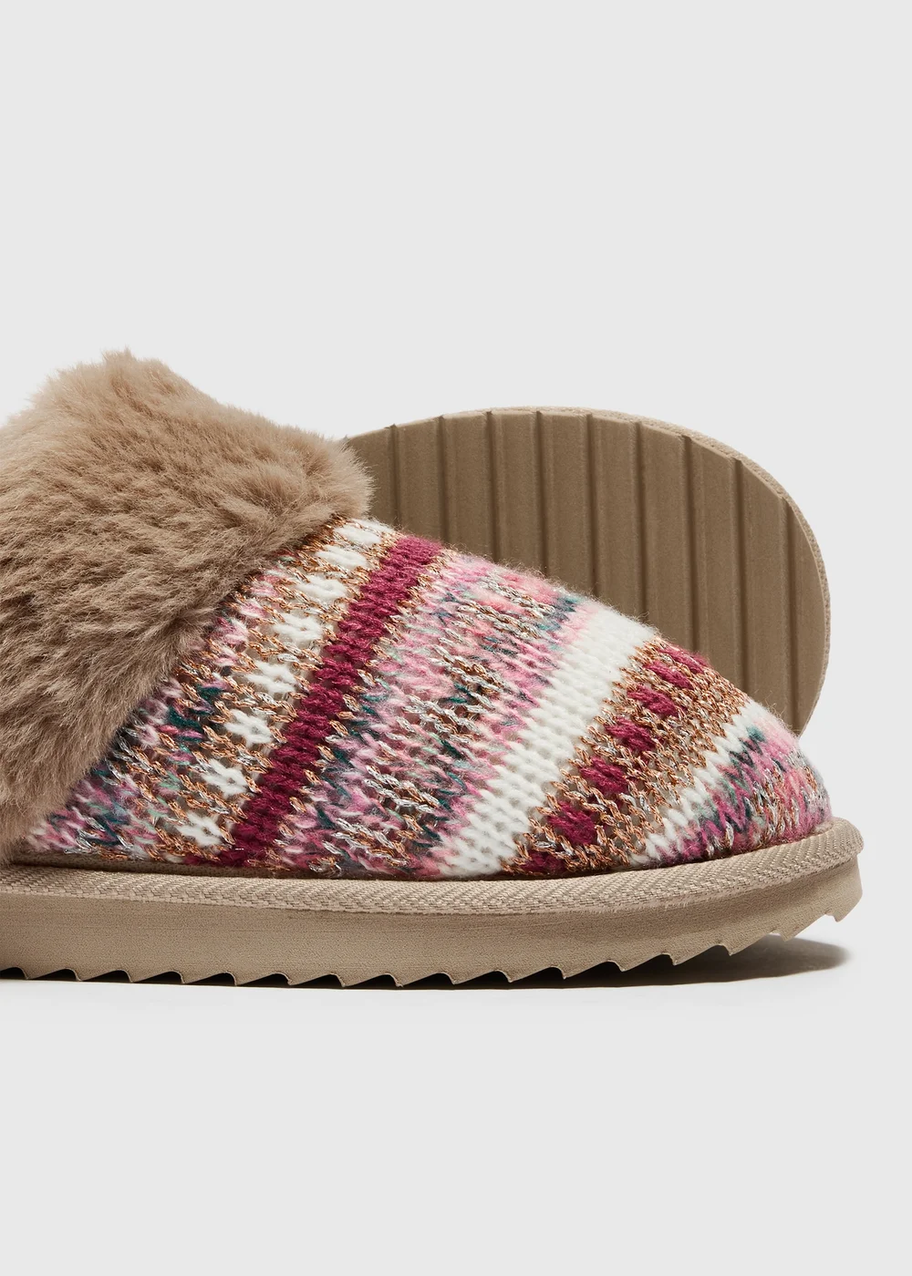 Pink Metallic Fur Mule Slippers - 3 Image 2