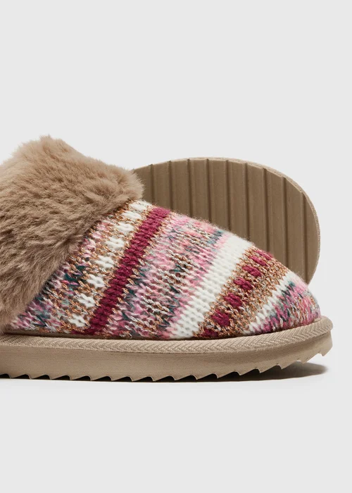 Pink Metallic Fur Mule Slippers - 3 Image 2