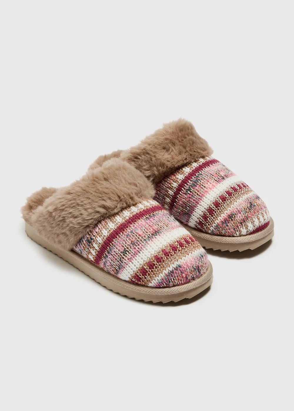 Pink Metallic Fur Mule Slippers - 3 Image 1