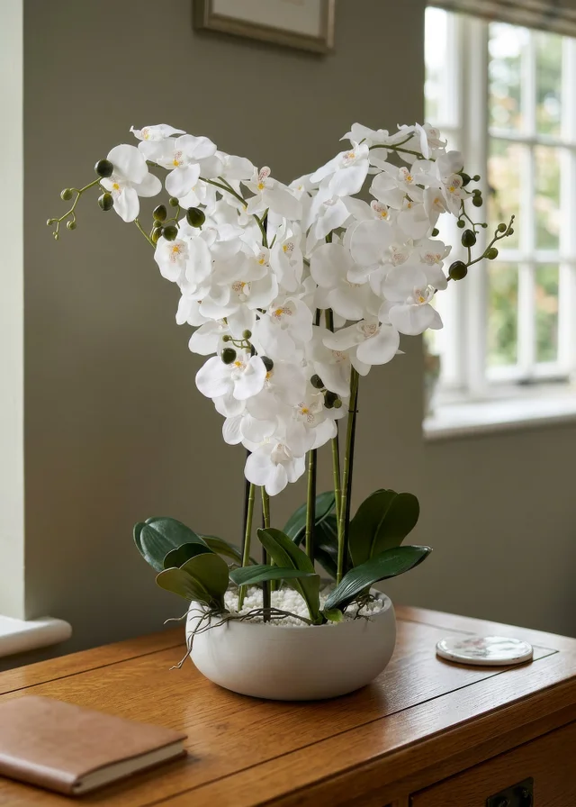 Scottish Everlastings Real Touch 10-stem Orchid in Grey Ceramic Pot 68cm