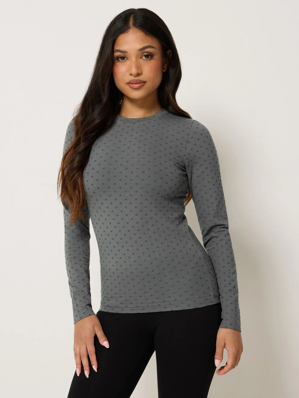 PixieGirl Petite 2 Pack Black & Grey Polka Dot Cotton Top - 6 Image 5