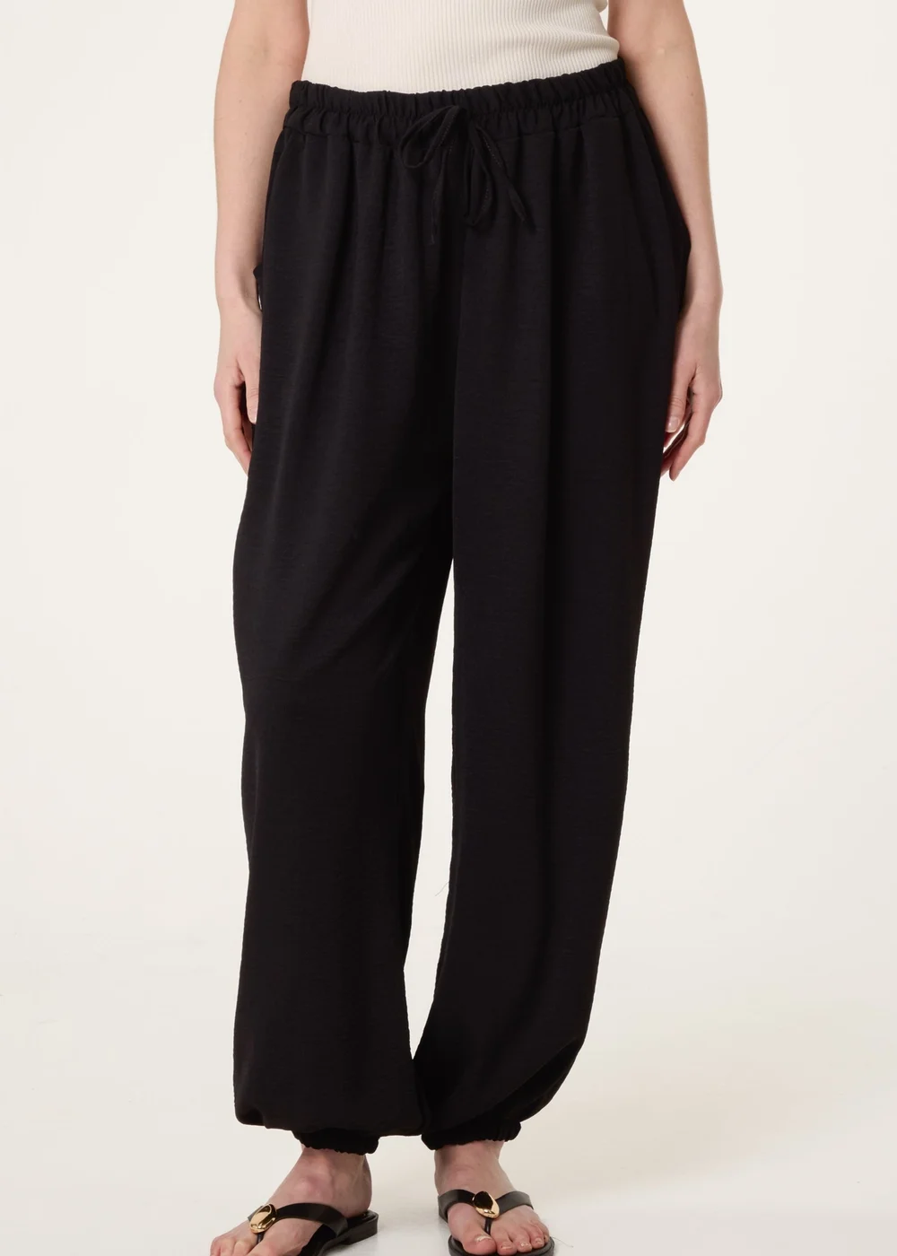 Blue Vanilla Black Harem Drawstring Waist Trousers - One Size Image 1
