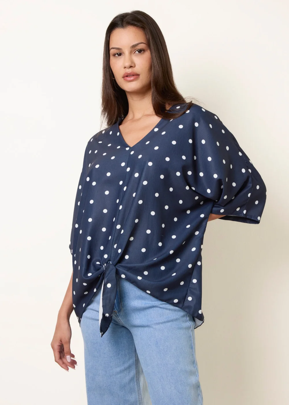 Blue Vanilla Navy Polka Dot Knot Front Top - S/M Image 2