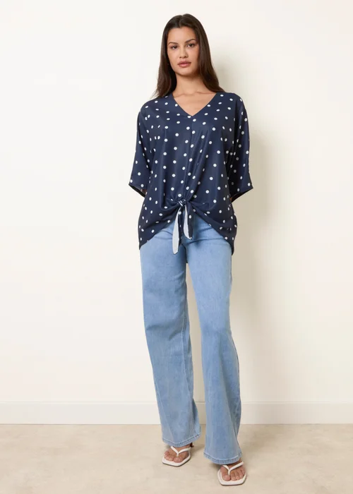 Blue Vanilla Navy Polka Dot Knot Front Top - S/M Image 3