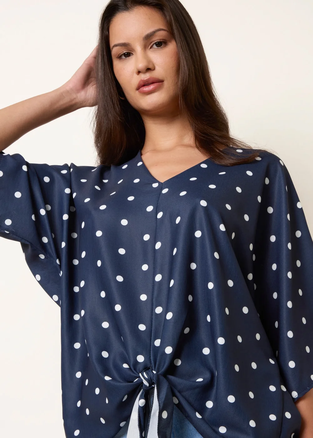 Blue Vanilla Navy Polka Dot Knot Front Top - S/M Image 1