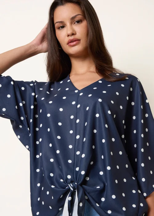 Blue Vanilla Navy Polka Dot Knot Front Top - S/M Image 1