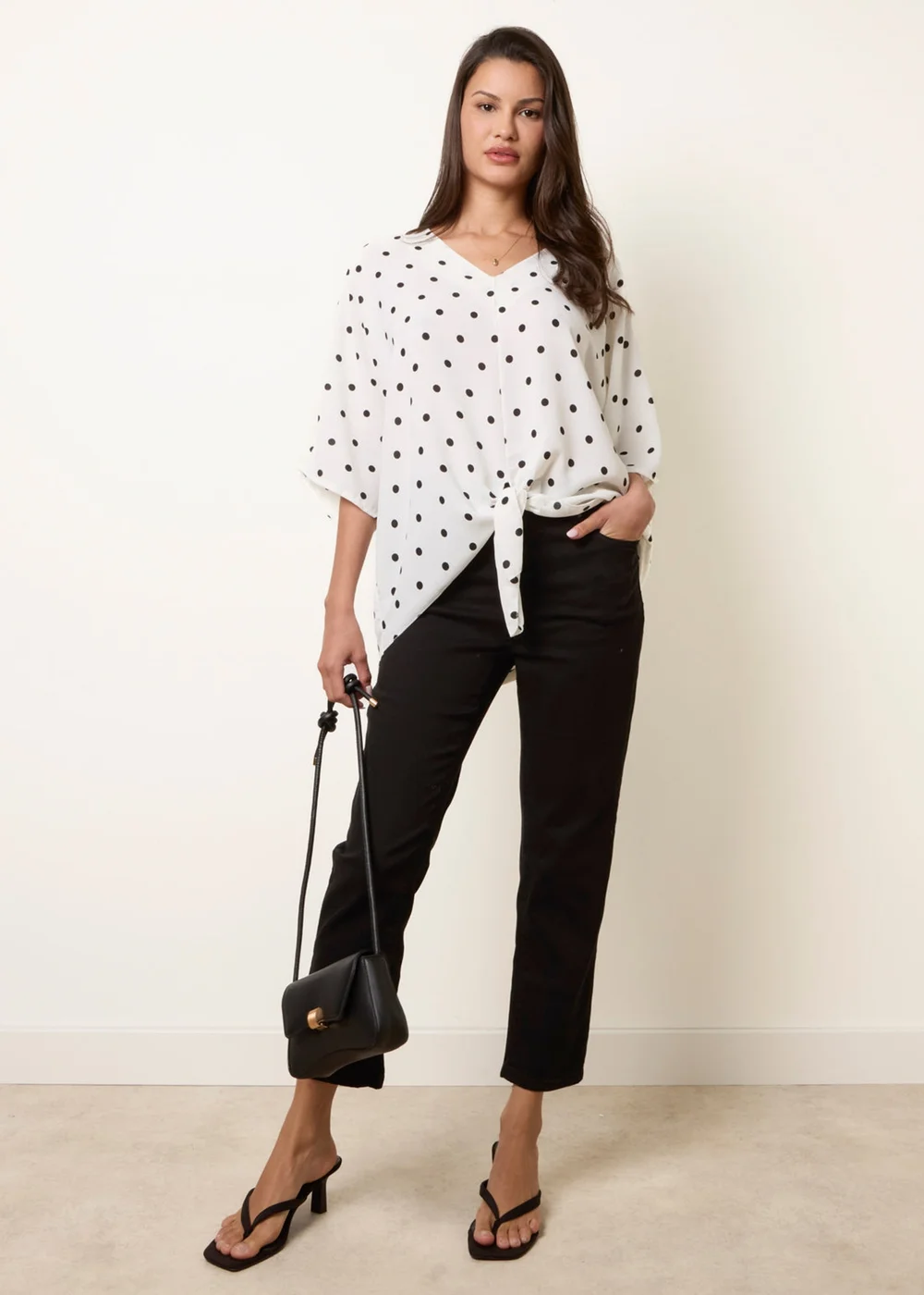 Blue Vanilla White Polka Dot Knot Front Top - M/L Image 2