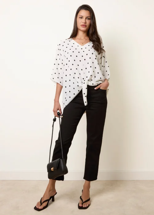 Blue Vanilla White Polka Dot Knot Front Top - M/L Image 2