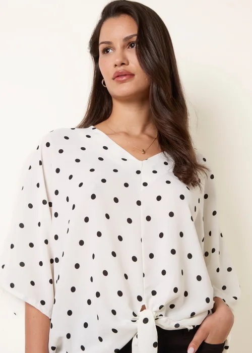 Blue Vanilla White Polka Dot Knot Front Top - M/L Image 1