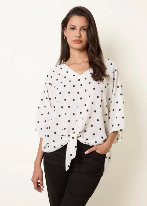 Blue Vanilla White Polka Dot Knot Front Top - M/L Image 3