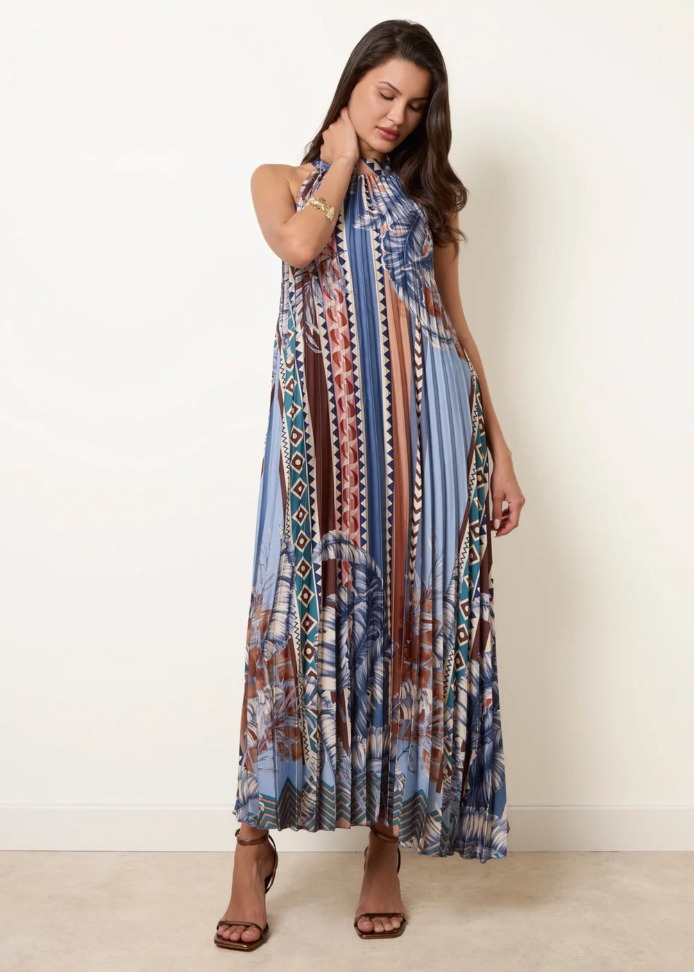 Blue Vanilla Blue Satin Pleated Dress - M/L Image 3