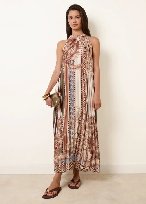 Blue Vanilla Beige Satin Pleated Dress - S/M Image 3