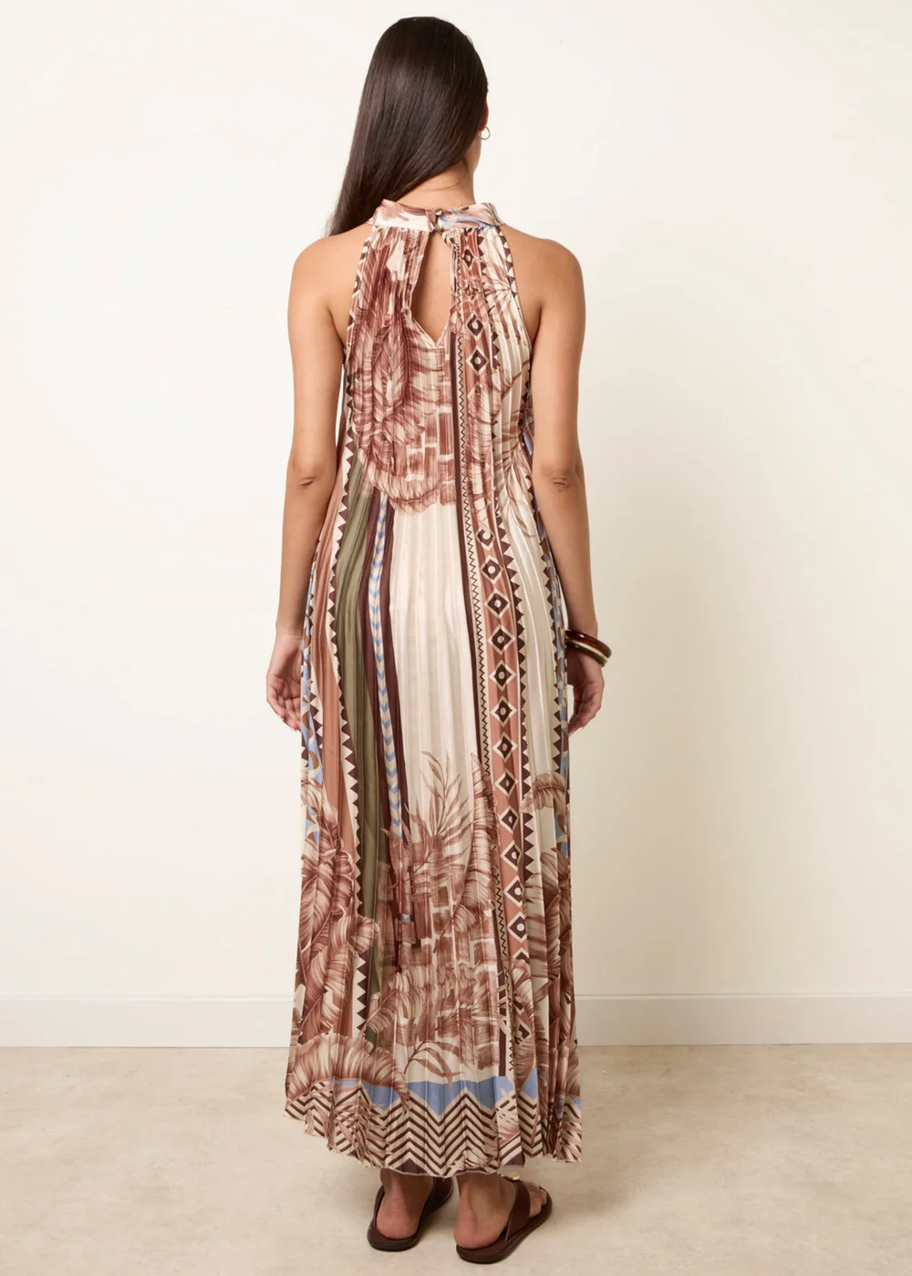 Blue Vanilla Beige Satin Pleated Dress - S/M Image 4
