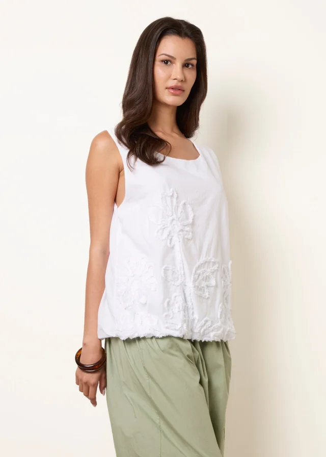 Blue Vanilla White Puffball Flower Top