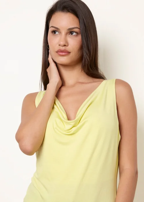 Blue Vanilla Yellow Sleeveless Cowl Neck Viscose Jersey Top - One Size Image 3