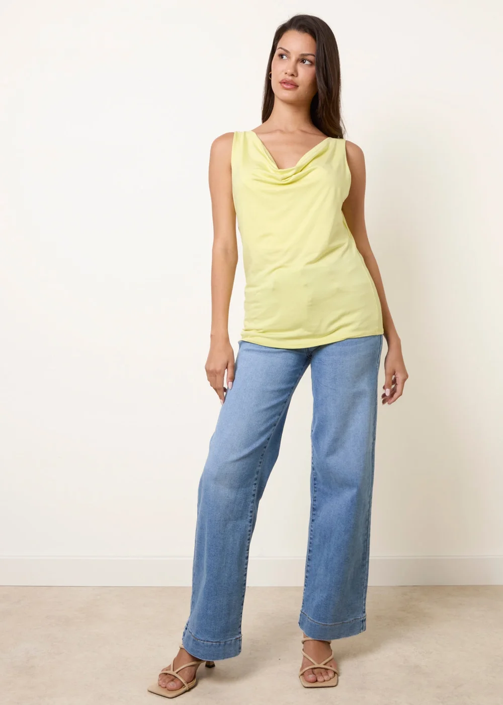 Blue Vanilla Yellow Sleeveless Cowl Neck Viscose Jersey Top - One Size Image 1
