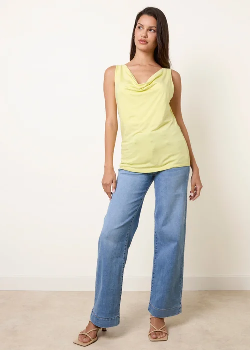 Blue Vanilla Yellow Sleeveless Cowl Neck Viscose Jersey Top - One Size Image 1
