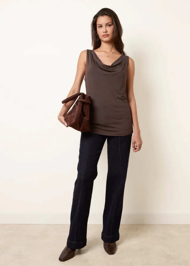 Blue Vanilla Brown Sleeveless Cowl Neck Viscose Jersey Top