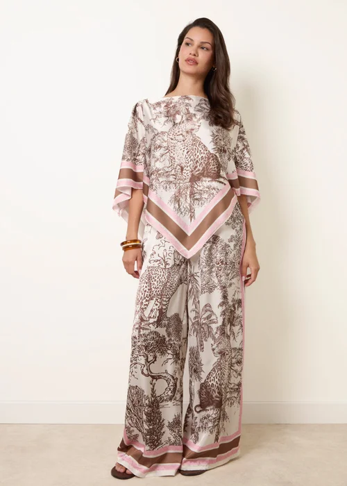 Blue Vanilla Brown Scarf Print Trouser Set - One Size Image 1