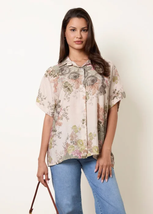 Blue Vanilla Green Floral Button Front Shirt - M/L Image 3