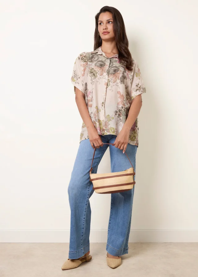 Blue Vanilla Green Floral Button Front Shirt