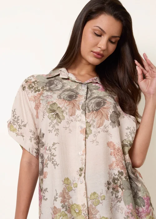 Blue Vanilla Green Floral Button Front Shirt - M/L Image 2