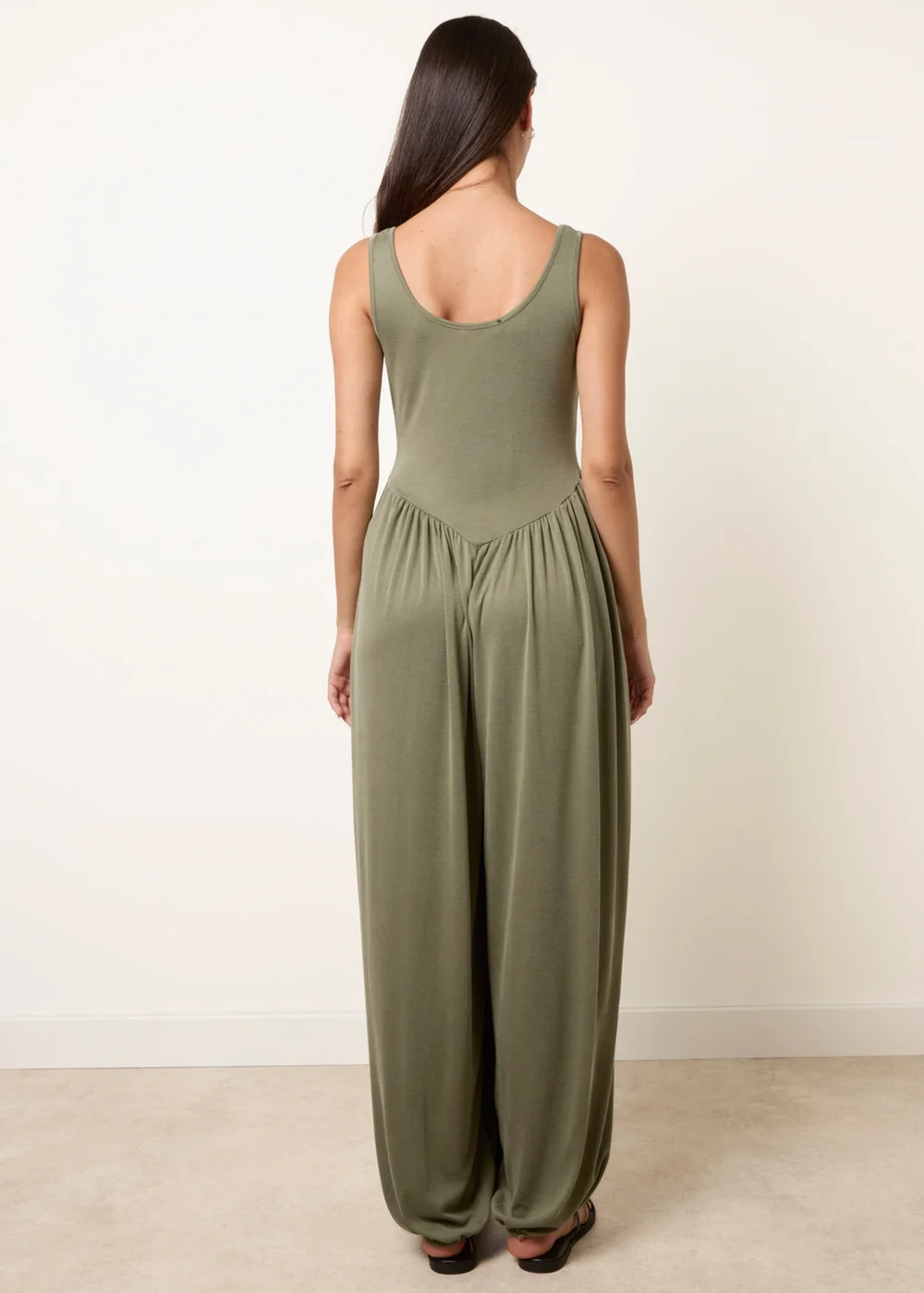 Blue Vanilla Khaki Jersey Balloon Leg Jumpsuit With Pockets - One Size Image 4