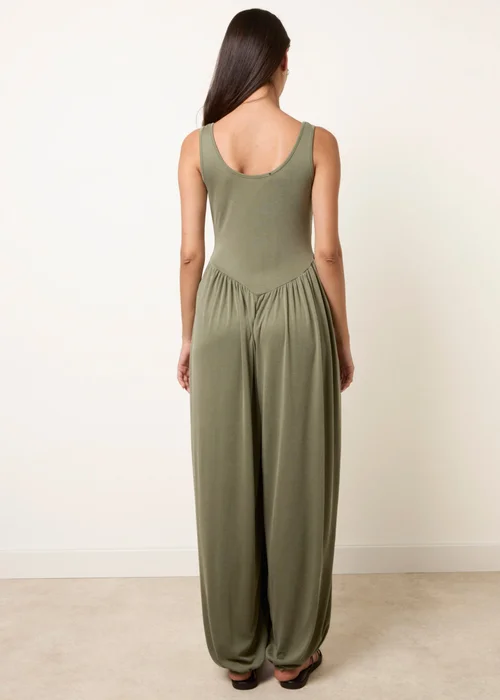 Blue Vanilla Khaki Jersey Balloon Leg Jumpsuit With Pockets - One Size Image 4