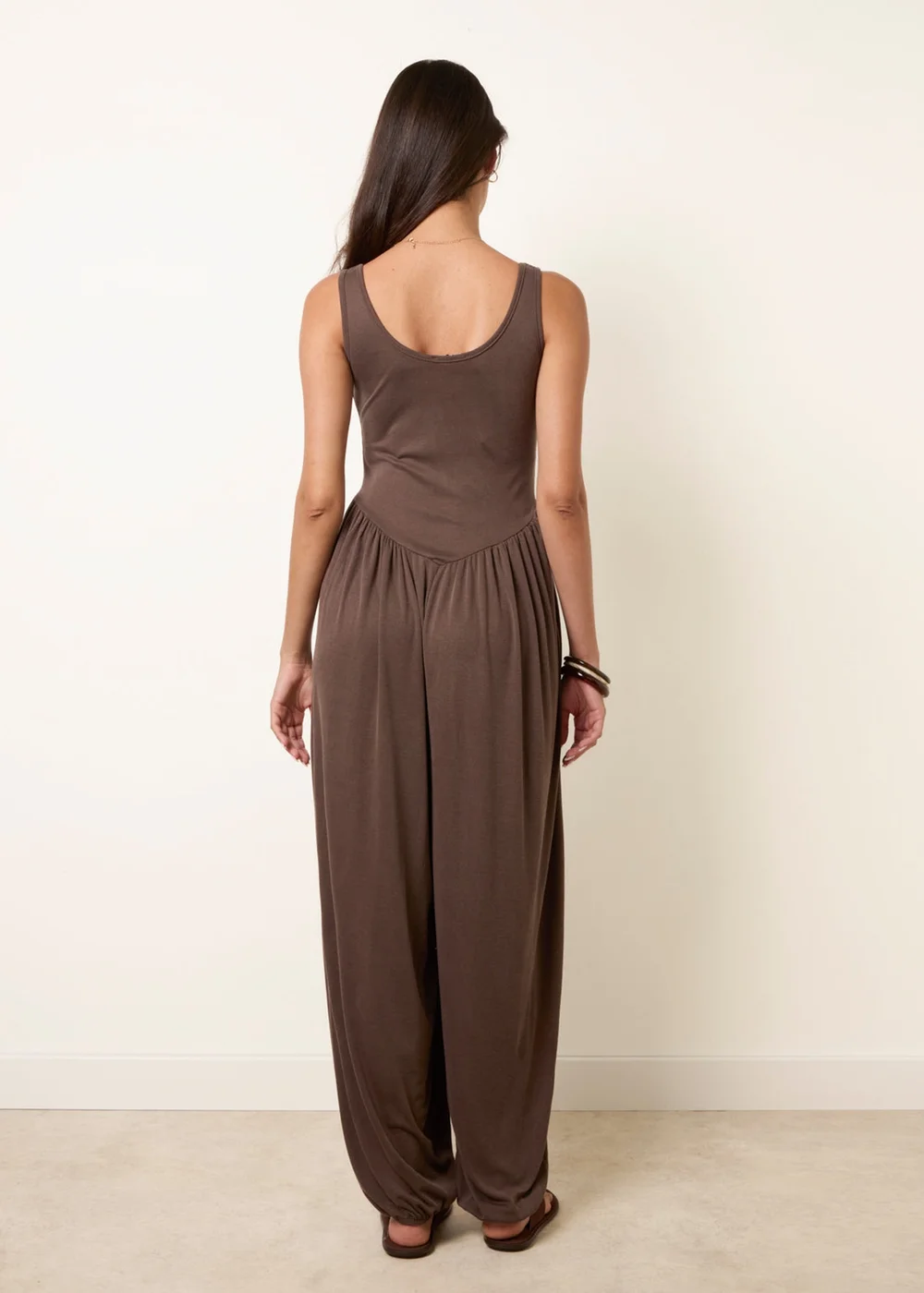 Blue Vanilla Brown Jersey Balloon Leg Jumpsuit With Pockets - One Size Image 4