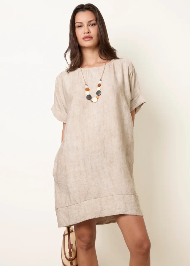 Blue Vanilla Beige Washed Effect Tunic Dress