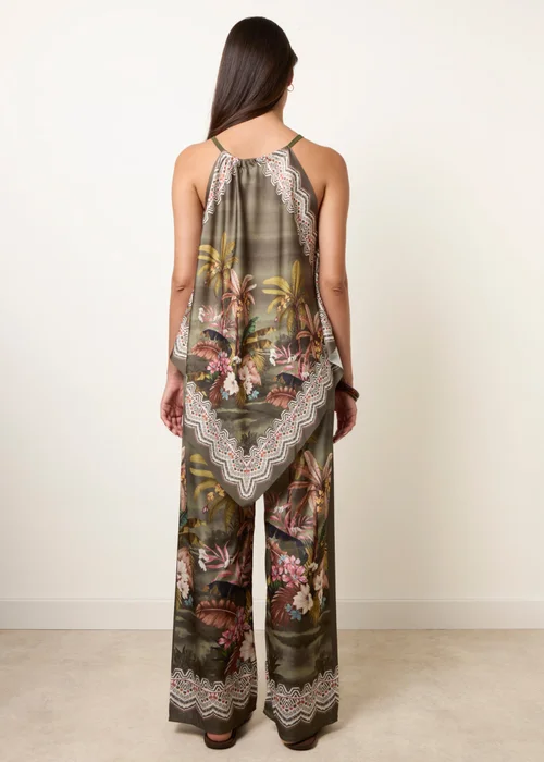 Blue Vanilla Khaki Palm Tree Print in Two Piece Set - S/M Image 3