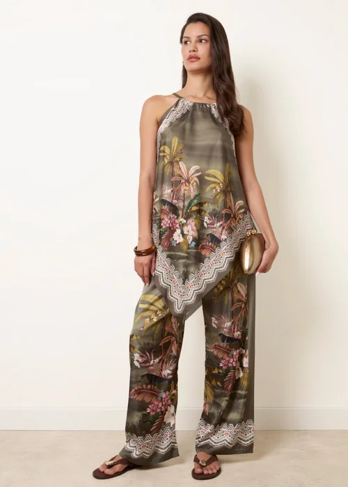 Blue Vanilla Khaki Palm Tree Print in Two Piece Set - S/M Image 2