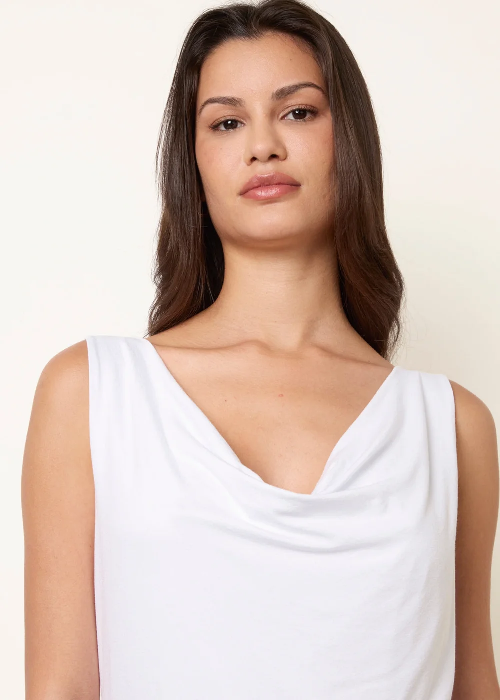 Blue Vanilla White Sleeveless Cowl Neck Viscose Jersey Top - One Size Image 3