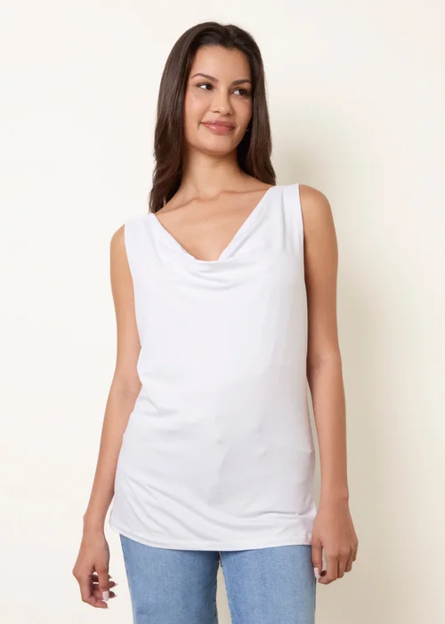 Blue Vanilla White Sleeveless Cowl Neck Viscose Jersey Top - One Size Image 1