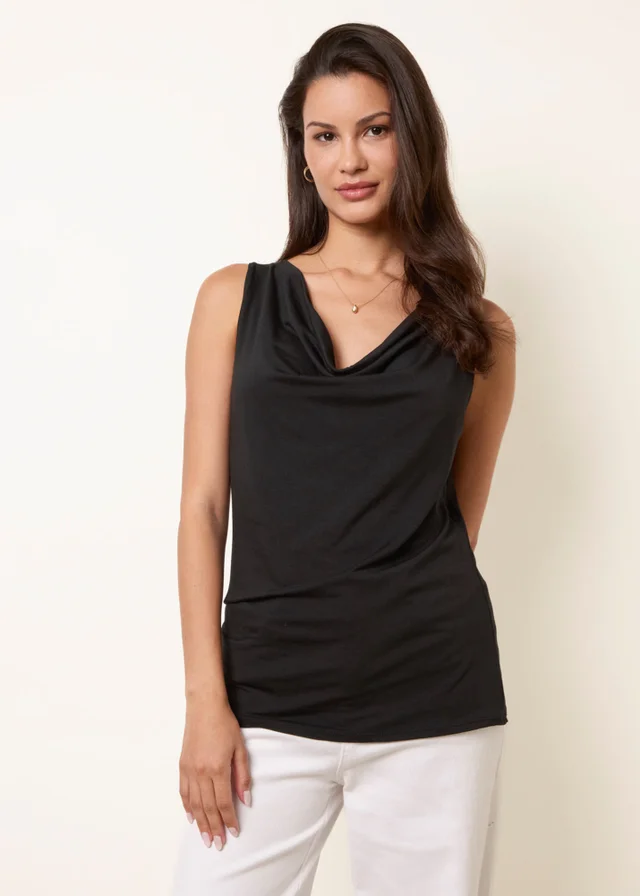 Blue Vanilla Black Sleeveless Cowl Neck Viscose Jersey Top